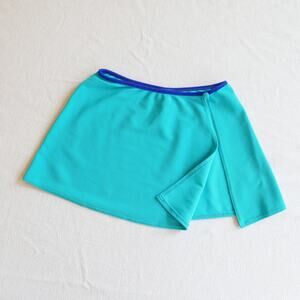 Swim coverup mini skirt 90s vintage turquoise ribbed side slit s/m